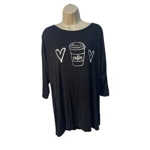 Hema Love to Relax Coffee Theme Long Sleeve Lounge Top Black Size Large